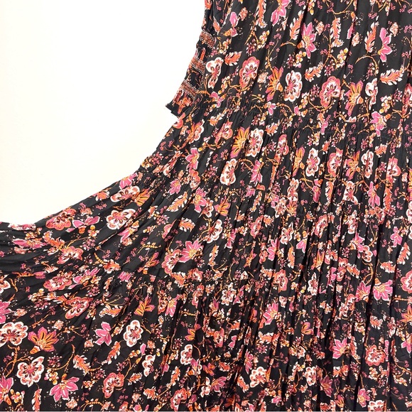 Free People Small Sweet Escape Smocked Black Floral Long Sleeve Boho Maxi Dress - Picture 4 of 6